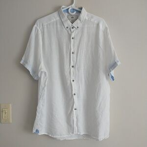 Report Collection Shirt Mens XL White 100% Linen Short Sleeve Button Down Resort